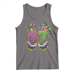 Funny 67 Mardi Gras Tank Top Six Seven Meme Carnival Hand Gesture TS11 Deep Heather Print Your Wear
