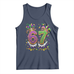 Funny 67 Mardi Gras Tank Top Six Seven Meme Carnival Hand Gesture TS11 Navy Print Your Wear