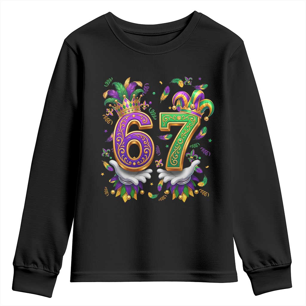 Funny 67 Mardi Gras Youth Sweatshirt Six Seven Meme Carnival Hand Gesture TS11 Black Print Your Wear