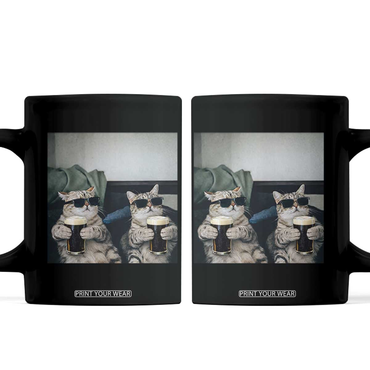 Funny Cat Drinking Irish Stout Beer Coffee Mug Black Beer and Cat Lovers TS11 Black Print Your Wear