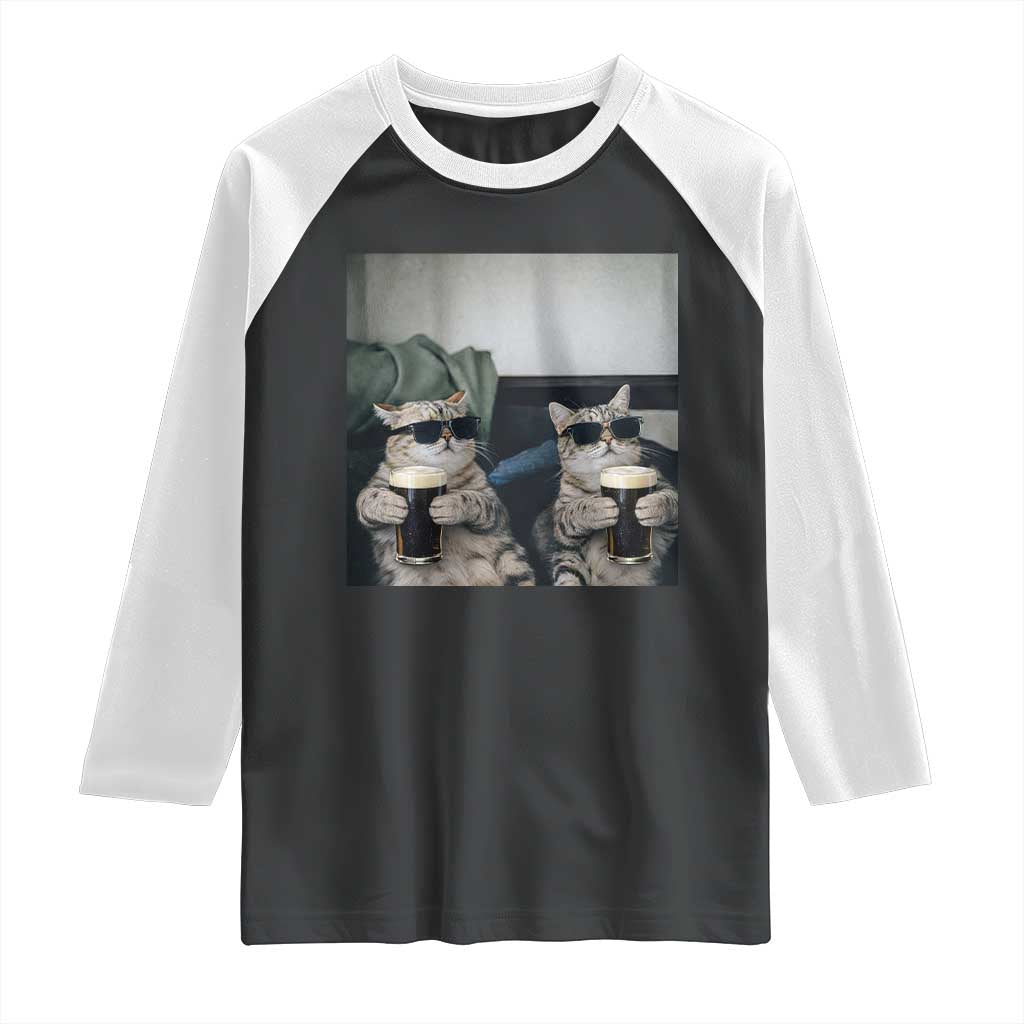 Funny Cat Drinking Irish Stout Beer Raglan Shirt Black Beer and Cat Lovers TS11 Black White Print Your Wear