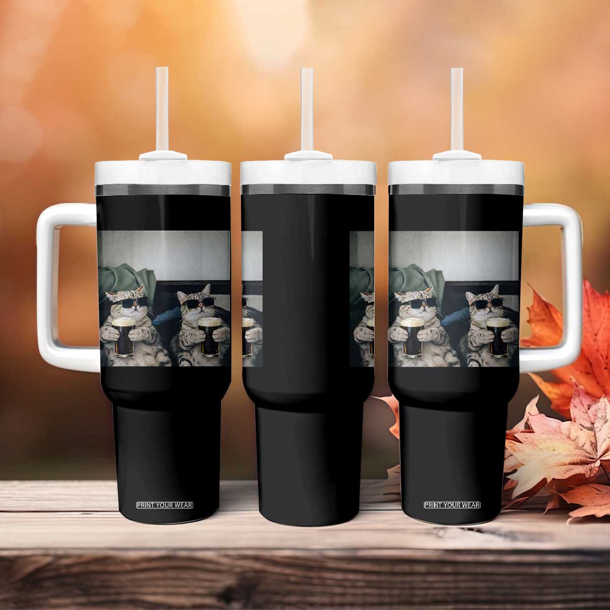 Funny Cat Drinking Irish Stout Beer Tumbler With Handle Black Beer and Cat Lovers TS11 Print Your Wear