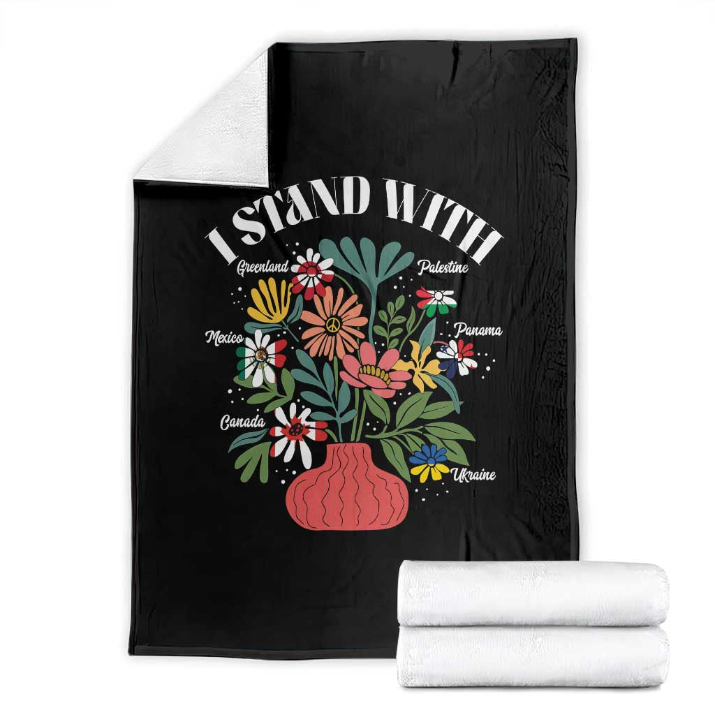 I Stand With Canada Greenland Mexico Panama Gaza Ukraine Throw Blanket Retro Floral TS11 Black Print Your Wear