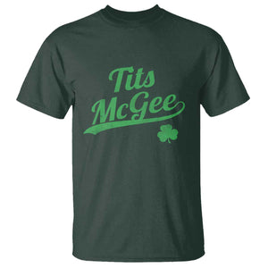 Tits McGee T Shirt Funny Womens St Patricks Day Vintage Shamrocks TS11 Dark Forest Green Print Your Wear