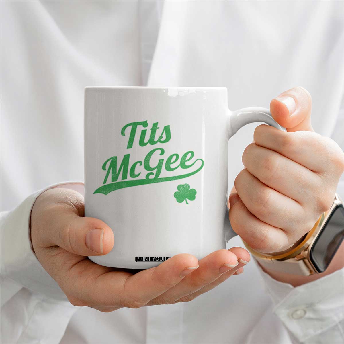 Tits McGee Coffee Mug Funny Womens St Patricks Day Vintage Shamrocks TS11 Print Your Wear