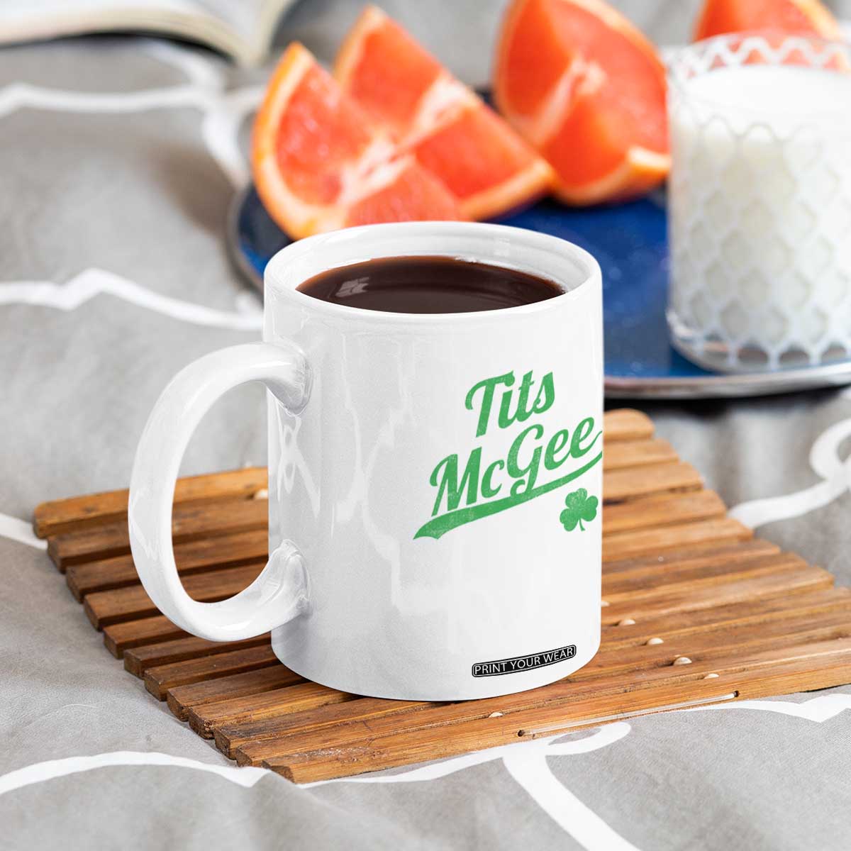 Tits McGee Coffee Mug Funny Womens St Patricks Day Vintage Shamrocks TS11 Print Your Wear