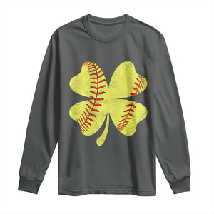 Softball St Patricks Day Irish Clover Sport Long Sleeve Shirt TS11 Dark Heather Print Your Wear