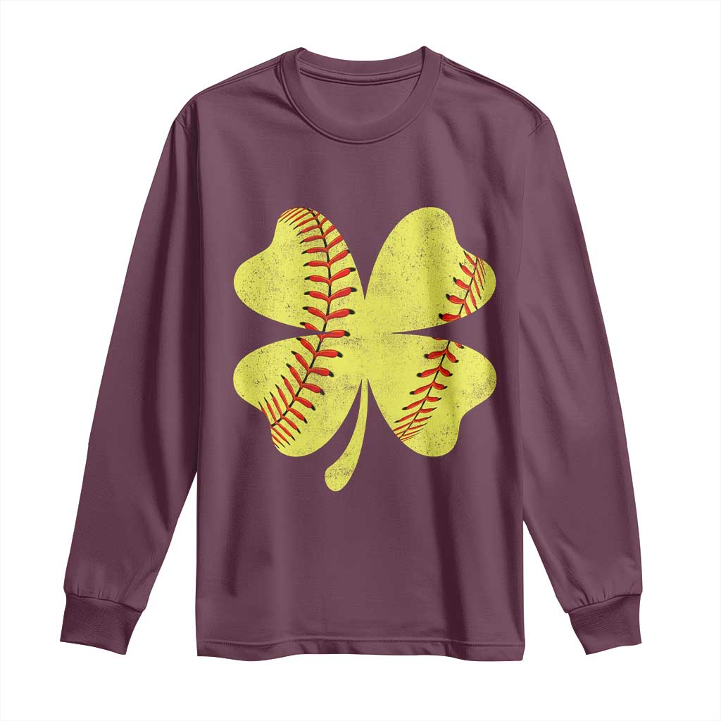 Softball St Patricks Day Irish Clover Sport Long Sleeve Shirt TS11 Maroon Print Your Wear