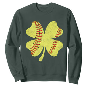 Softball St Patricks Day Irish Clover Sport Sweatshirt TS11 Dark Forest Green Print Your Wear