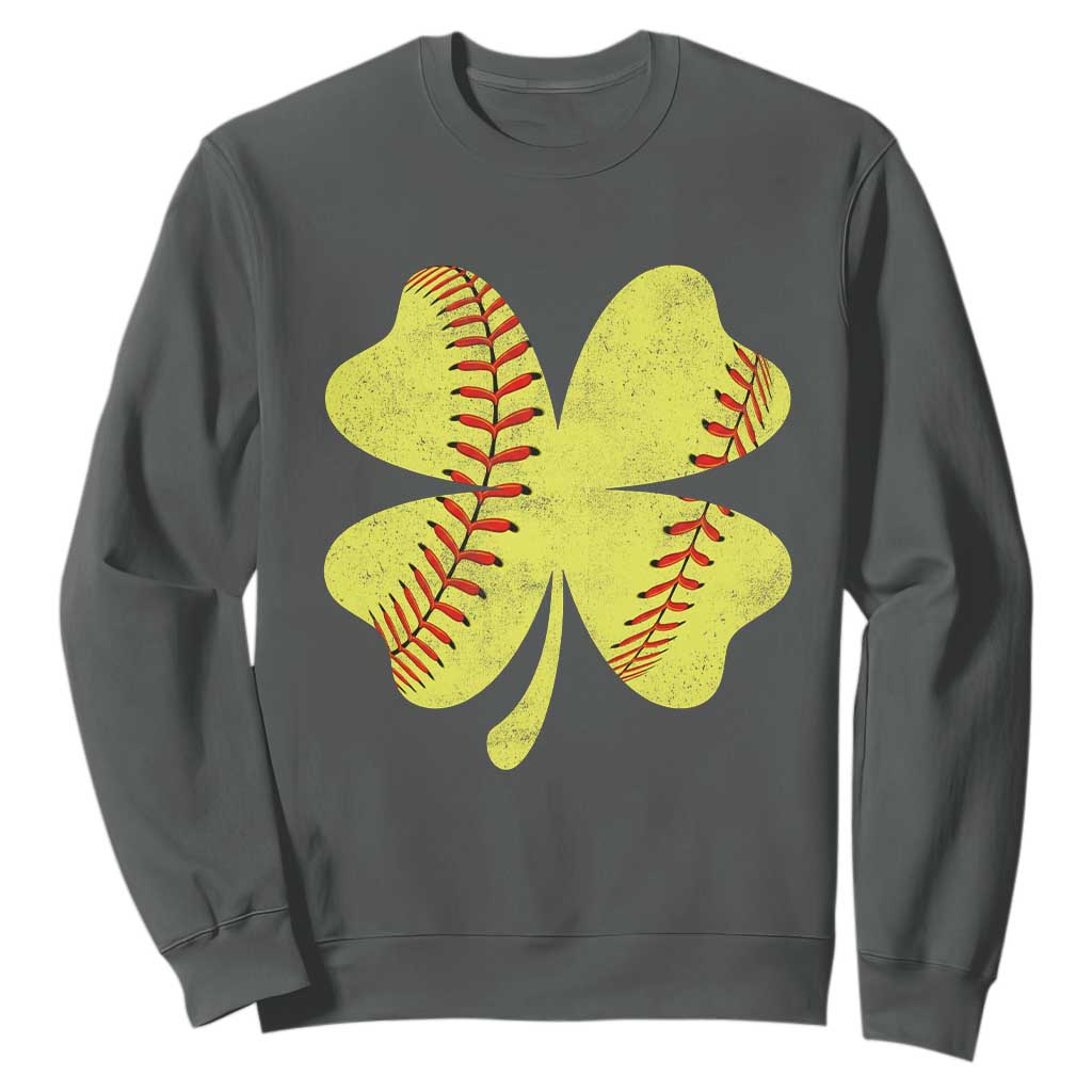 Softball St Patricks Day Irish Clover Sport Sweatshirt TS11 Dark Heather Print Your Wear