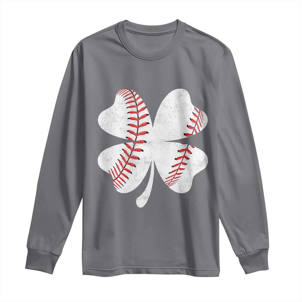 Funny Baseball St Patricks Day Vintage Clover Long Sleeve Shirt TS11 Charcoal Print Your Wear