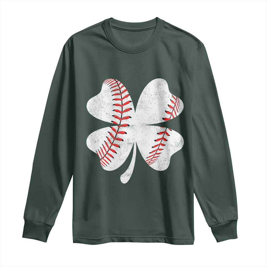 Funny Baseball St Patricks Day Vintage Clover Long Sleeve Shirt TS11 Dark Forest Green Print Your Wear