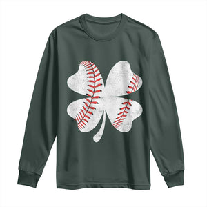 Funny Baseball St Patricks Day Vintage Clover Long Sleeve Shirt TS11 Dark Forest Green Print Your Wear