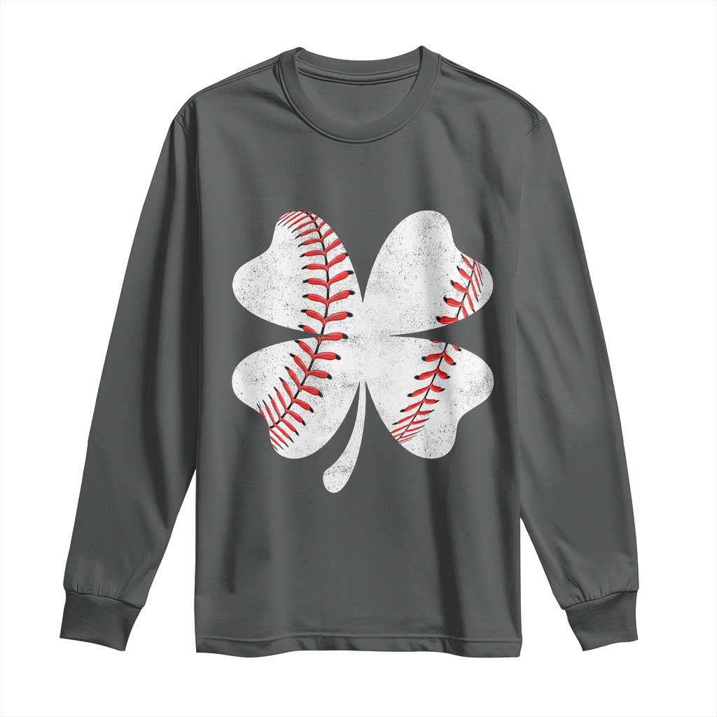 Funny Baseball St Patricks Day Vintage Clover Long Sleeve Shirt TS11 Dark Heather Print Your Wear