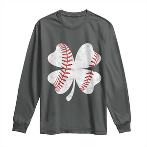 Funny Baseball St Patricks Day Vintage Clover Long Sleeve Shirt TS11 Dark Heather Print Your Wear