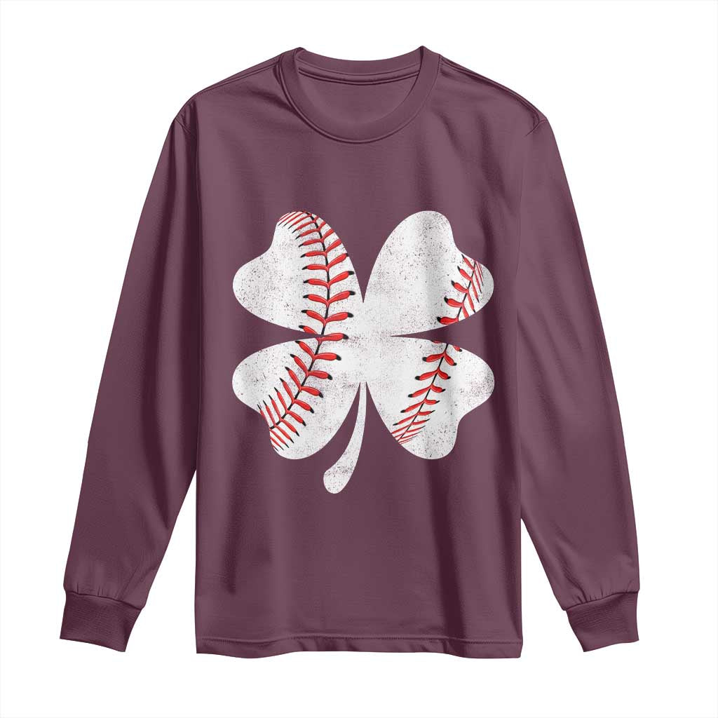 Funny Baseball St Patricks Day Vintage Clover Long Sleeve Shirt TS11 Maroon Print Your Wear