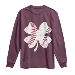 Funny Baseball St Patricks Day Vintage Clover Long Sleeve Shirt TS11 Maroon Print Your Wear