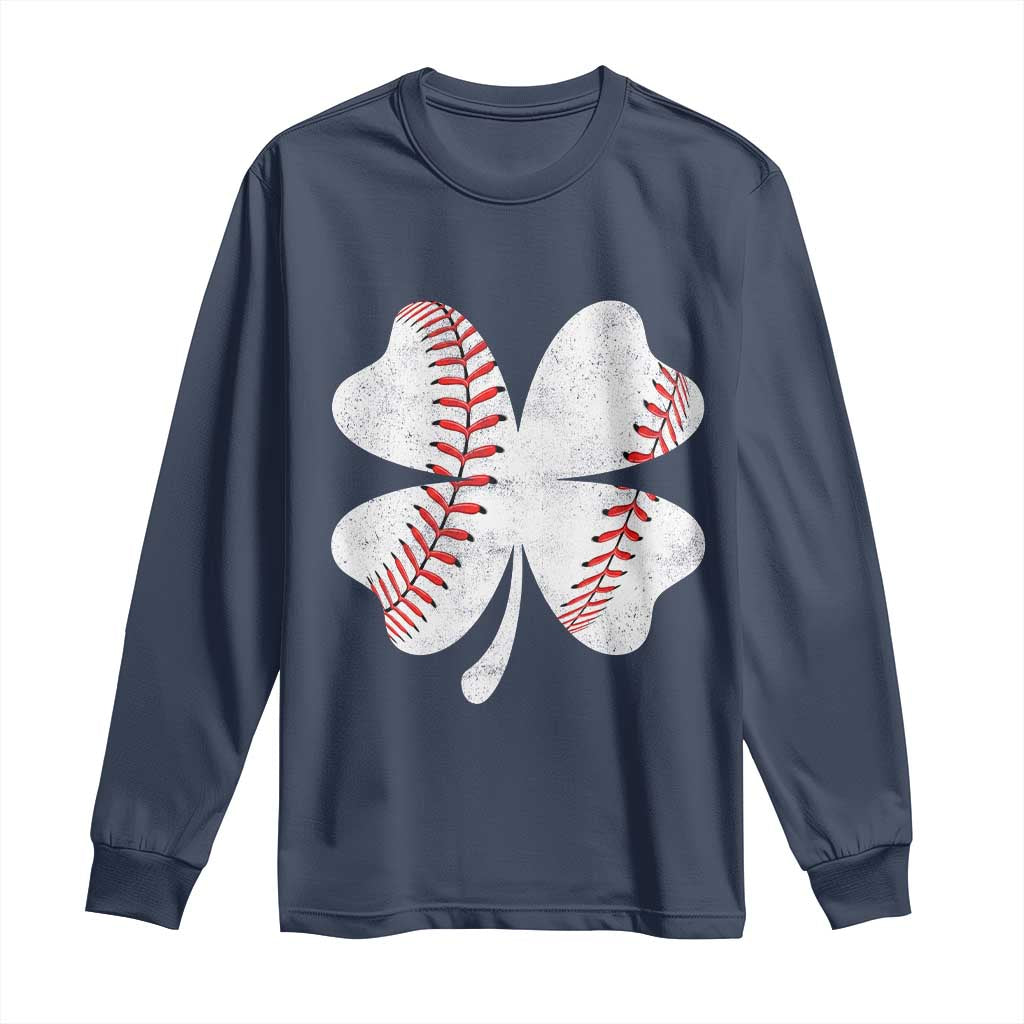 Funny Baseball St Patricks Day Vintage Clover Long Sleeve Shirt TS11 Navy Print Your Wear