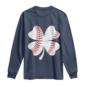 Funny Baseball St Patricks Day Vintage Clover Long Sleeve Shirt TS11 Navy Print Your Wear