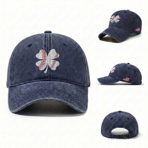 Funny Baseball St Patricks Day Vintage Clover Washed Cotton Baseball Cap TS11 Washed Cap Universal Fit Navy Print Your Wear
