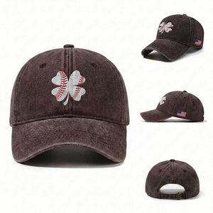 Funny Baseball St Patricks Day Vintage Clover Washed Cotton Baseball Cap TS11 Washed Cap Universal Fit Dark Brown Print Your Wear