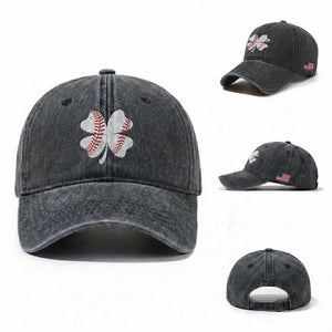 Funny Baseball St Patricks Day Vintage Clover Washed Cotton Baseball Cap TS11 Washed Cap Universal Fit Dark Gray Print Your Wear