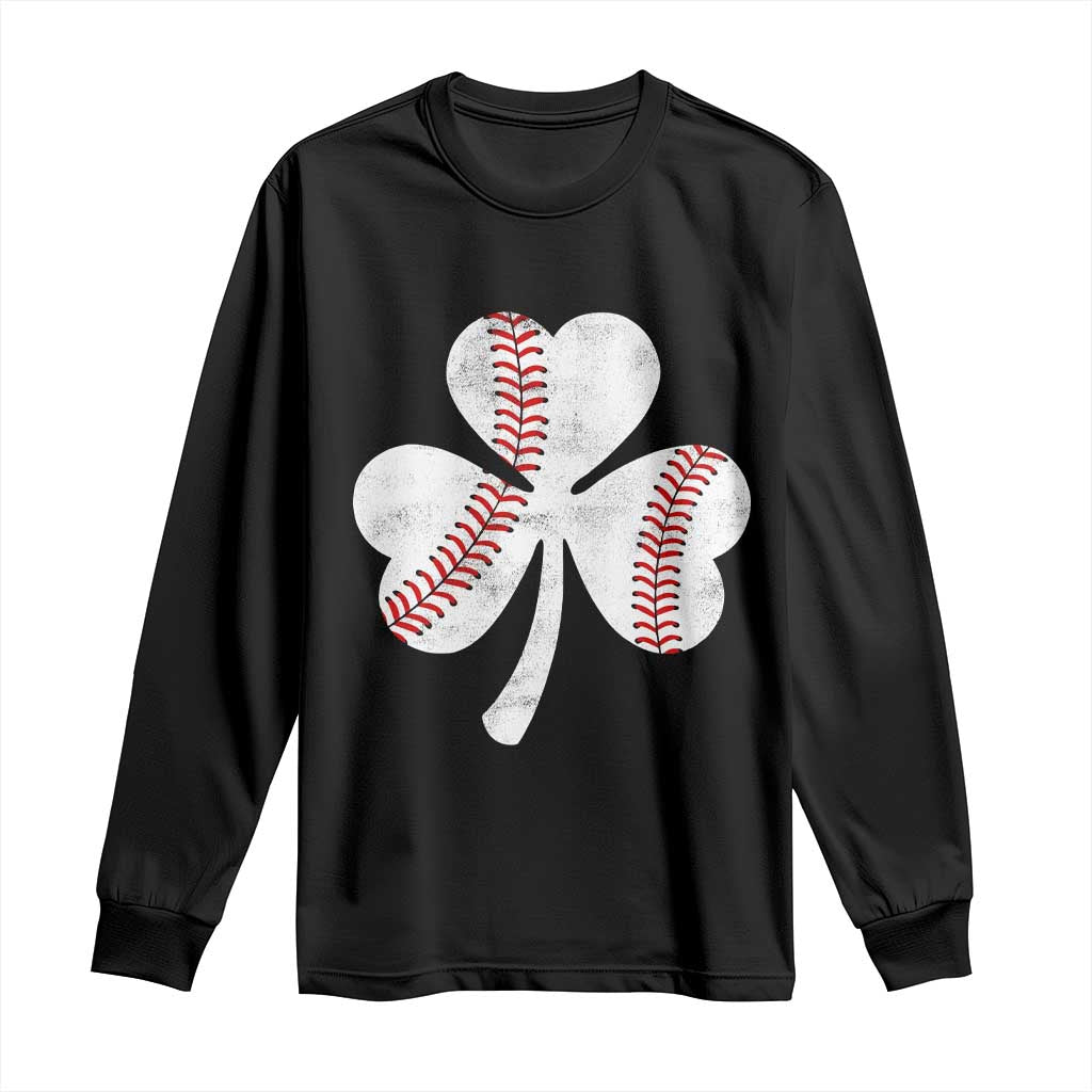 Funny Baseball St Patricks Day Distressed Shamrock Long Sleeve Shirt TS11 Black Print Your Wear