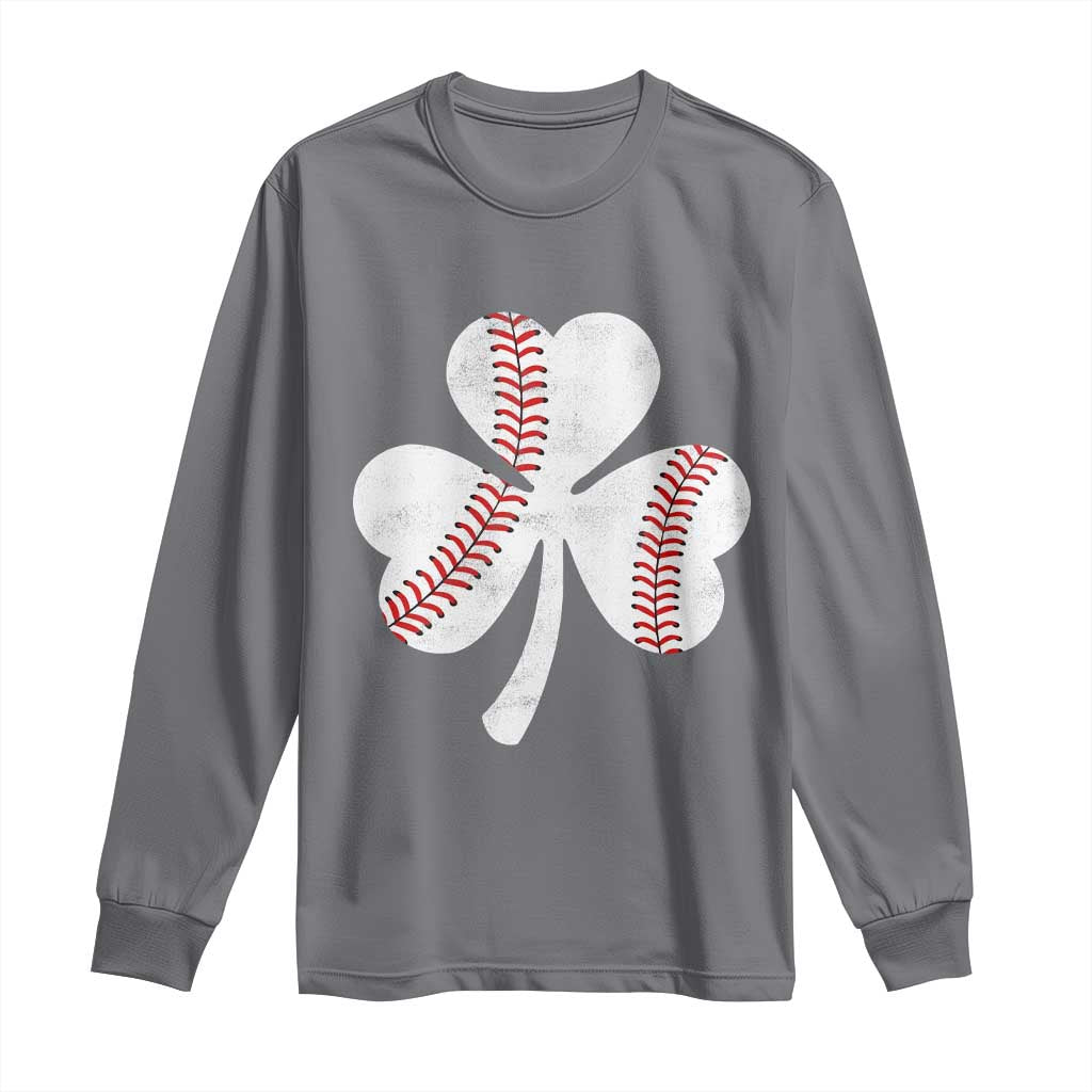 Funny Baseball St Patricks Day Distressed Shamrock Long Sleeve Shirt TS11 Charcoal Print Your Wear