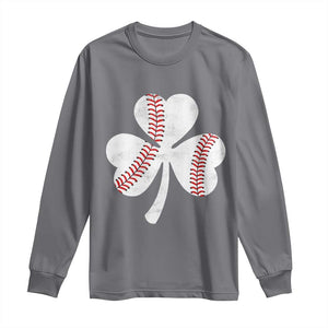 Funny Baseball St Patricks Day Distressed Shamrock Long Sleeve Shirt TS11 Charcoal Print Your Wear