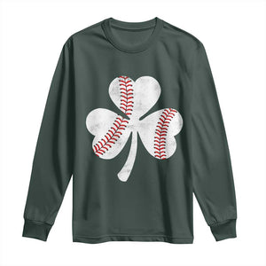 Funny Baseball St Patricks Day Distressed Shamrock Long Sleeve Shirt TS11 Dark Forest Green Print Your Wear