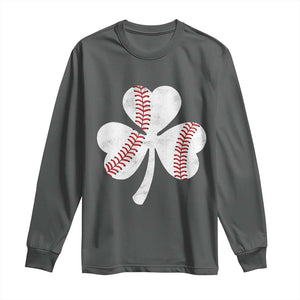 Funny Baseball St Patricks Day Distressed Shamrock Long Sleeve Shirt TS11 Dark Heather Print Your Wear