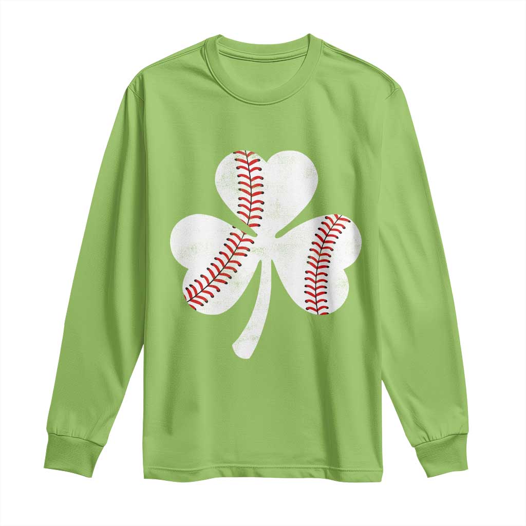 Funny Baseball St Patricks Day Distressed Shamrock Long Sleeve Shirt TS11 Lime Print Your Wear