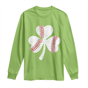 Funny Baseball St Patricks Day Distressed Shamrock Long Sleeve Shirt TS11 Lime Print Your Wear