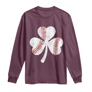 Funny Baseball St Patricks Day Distressed Shamrock Long Sleeve Shirt TS11 Maroon Print Your Wear