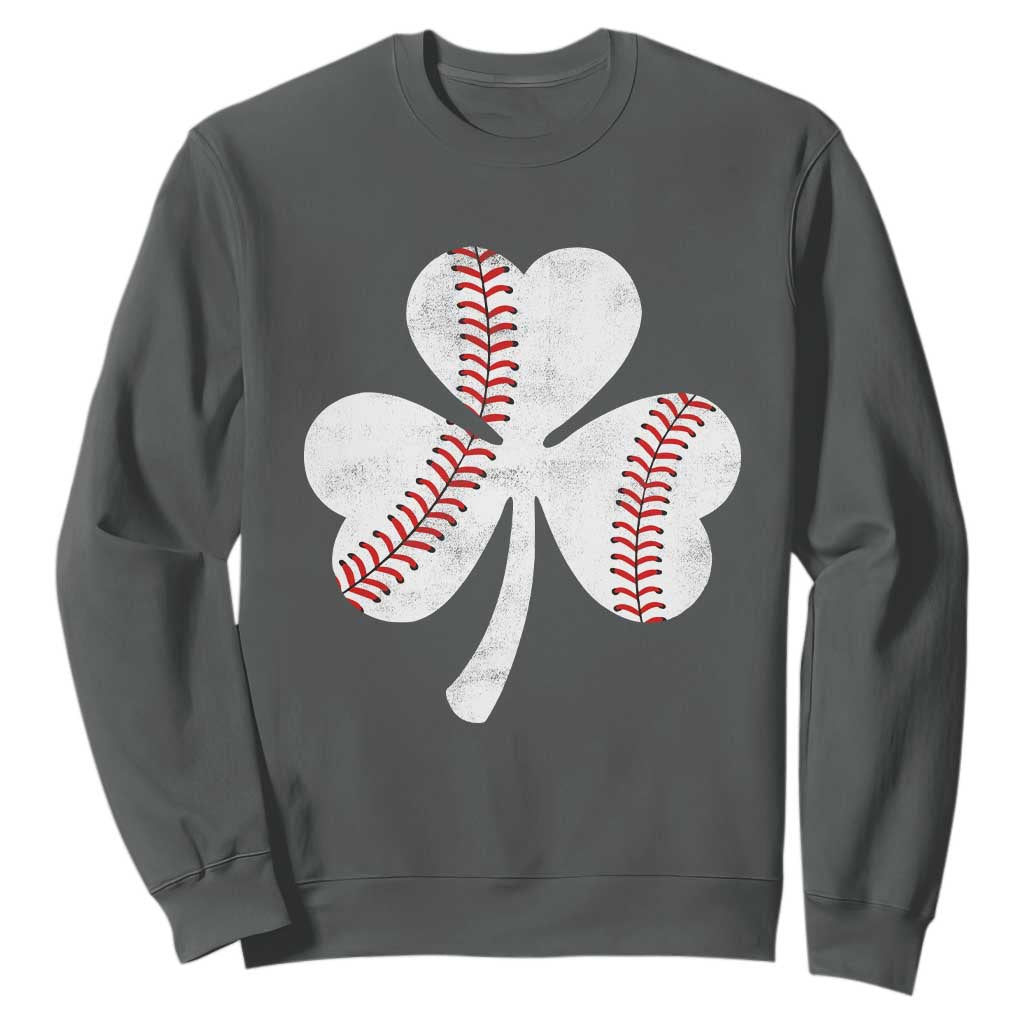 Funny Baseball St Patricks Day Distressed Shamrock Sweatshirt TS11 Dark Heather Print Your Wear