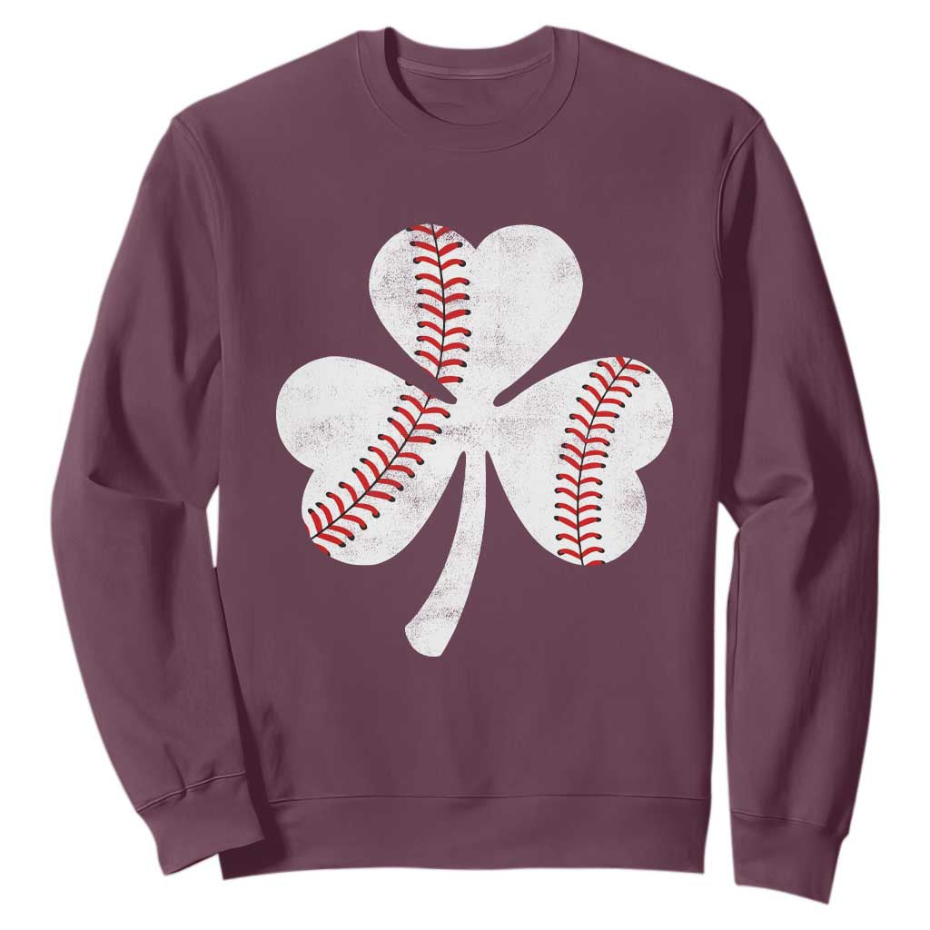 Funny Baseball St Patricks Day Distressed Shamrock Sweatshirt TS11 Maroon Print Your Wear