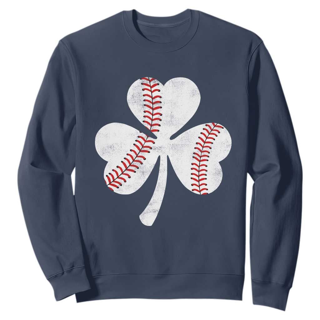 Funny Baseball St Patricks Day Distressed Shamrock Sweatshirt TS11 Navy Print Your Wear