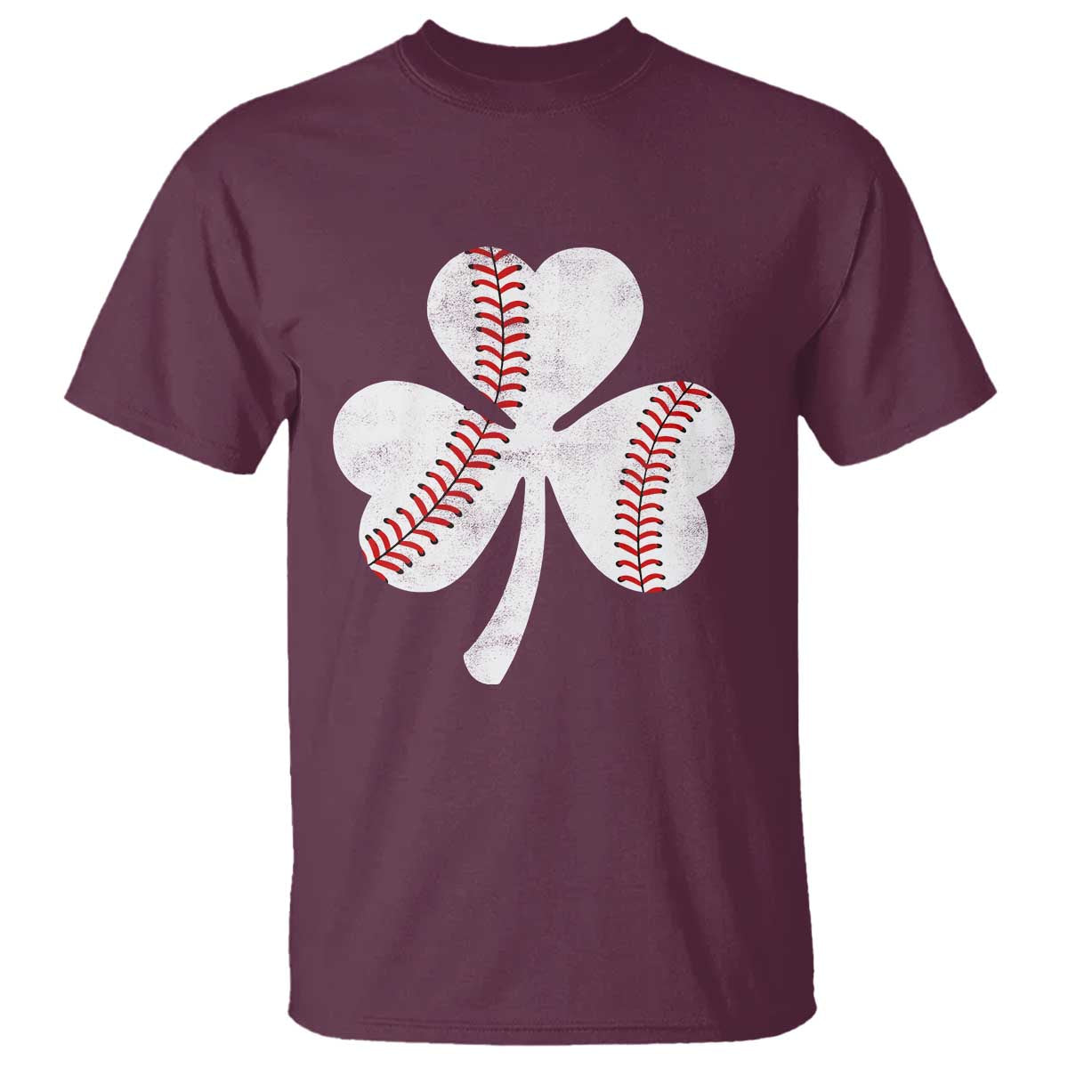 Funny Baseball St Patricks Day Distressed Shamrock T Shirt TS11 Maroon Print Your Wear