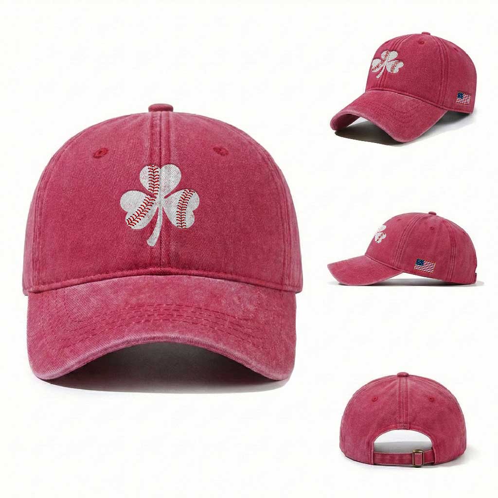 Funny Baseball St Patricks Day Distressed Shamrock Washed Cotton Baseball Cap TS11 Washed Cap Universal Fit Red Print Your Wear