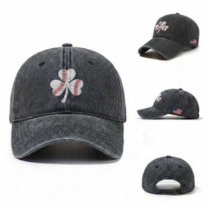 Funny Baseball St Patricks Day Distressed Shamrock Washed Cotton Baseball Cap TS11 Washed Cap Universal Fit Dark Gray Print Your Wear