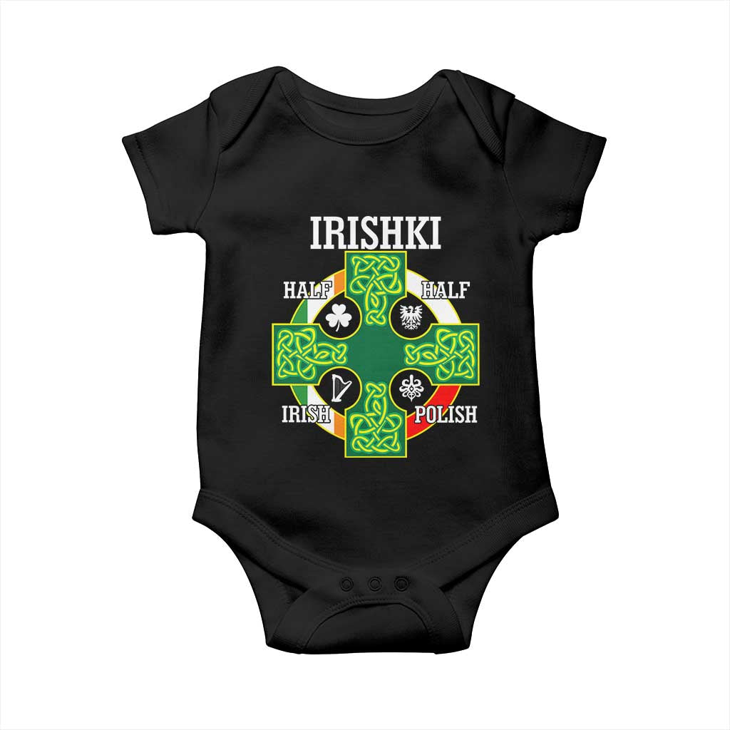 Irishki Half Irish Half Polish Baby Onesie Celtic Cross St Patricks TS11 Black Print Your Wear