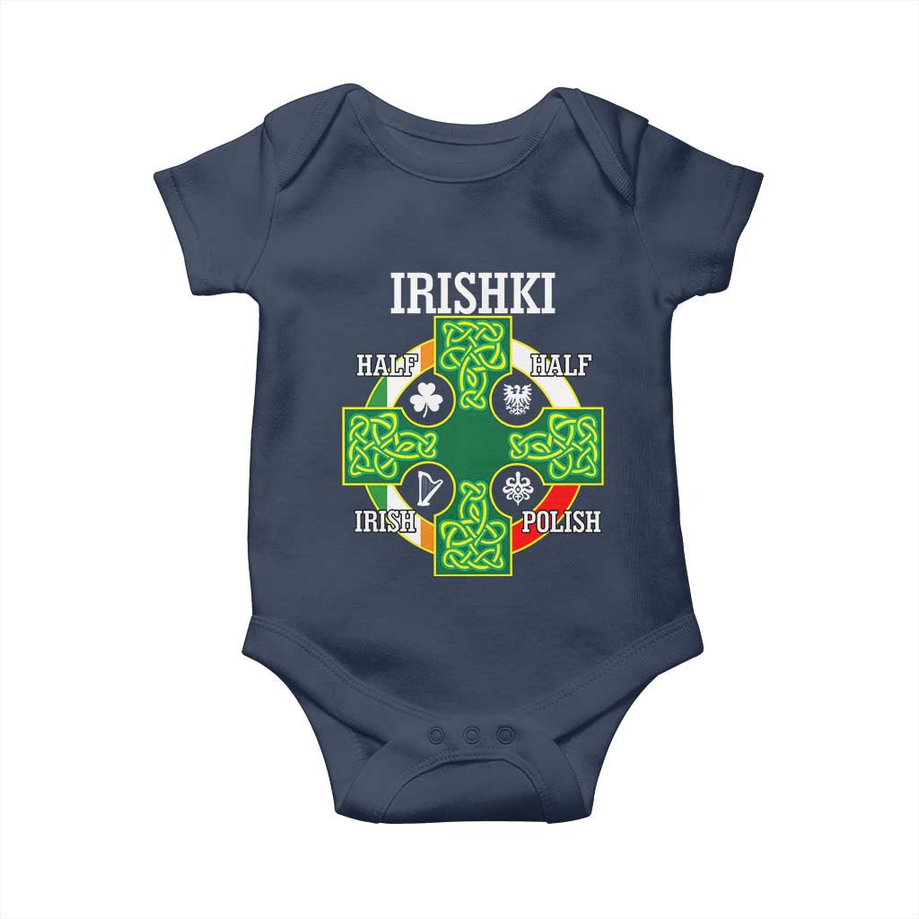 Irishki Half Irish Half Polish Baby Onesie Celtic Cross St Patricks TS11 Navy Print Your Wear