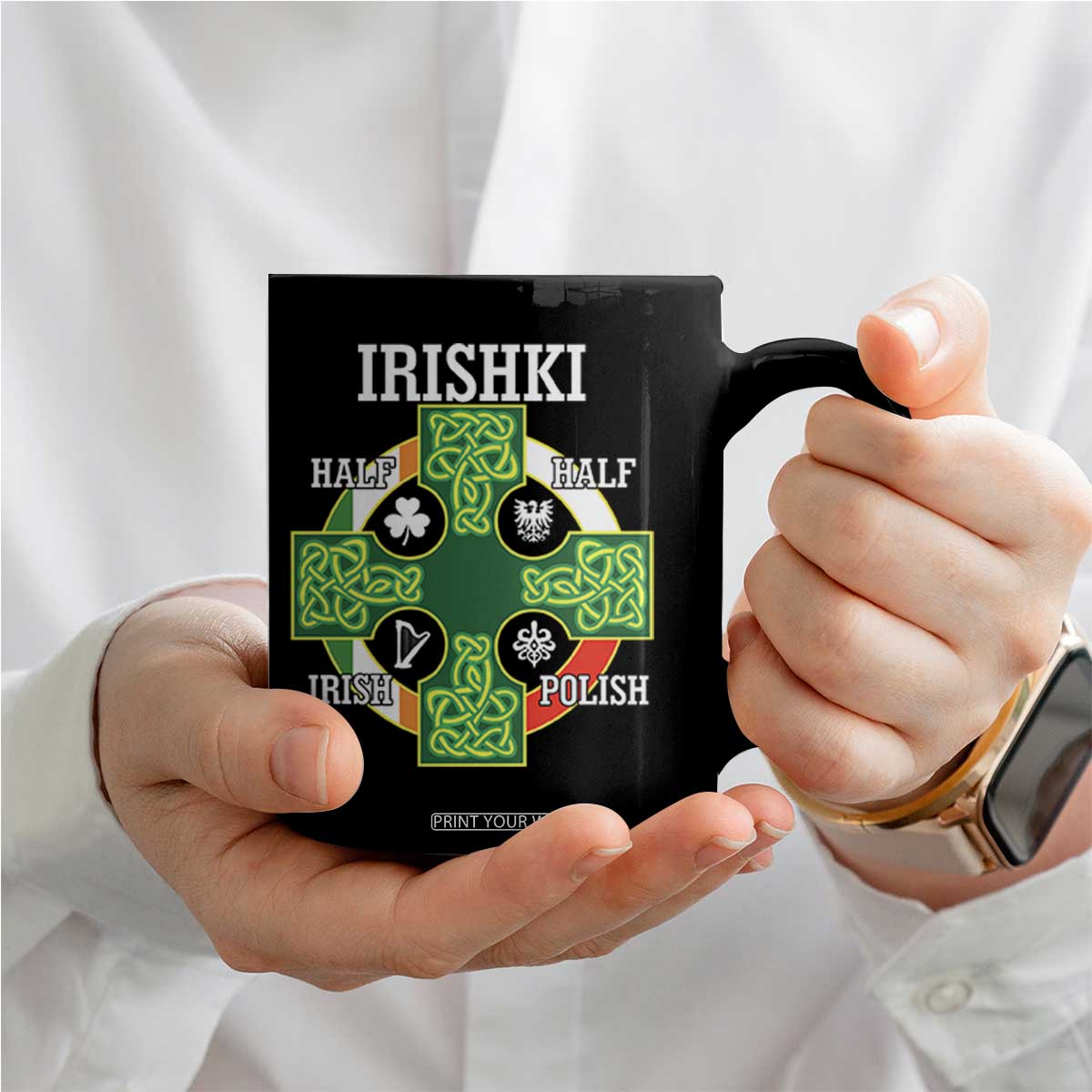 Irishki Half Irish Half Polish Coffee Mug Celtic Cross St Patricks TS11 Print Your Wear