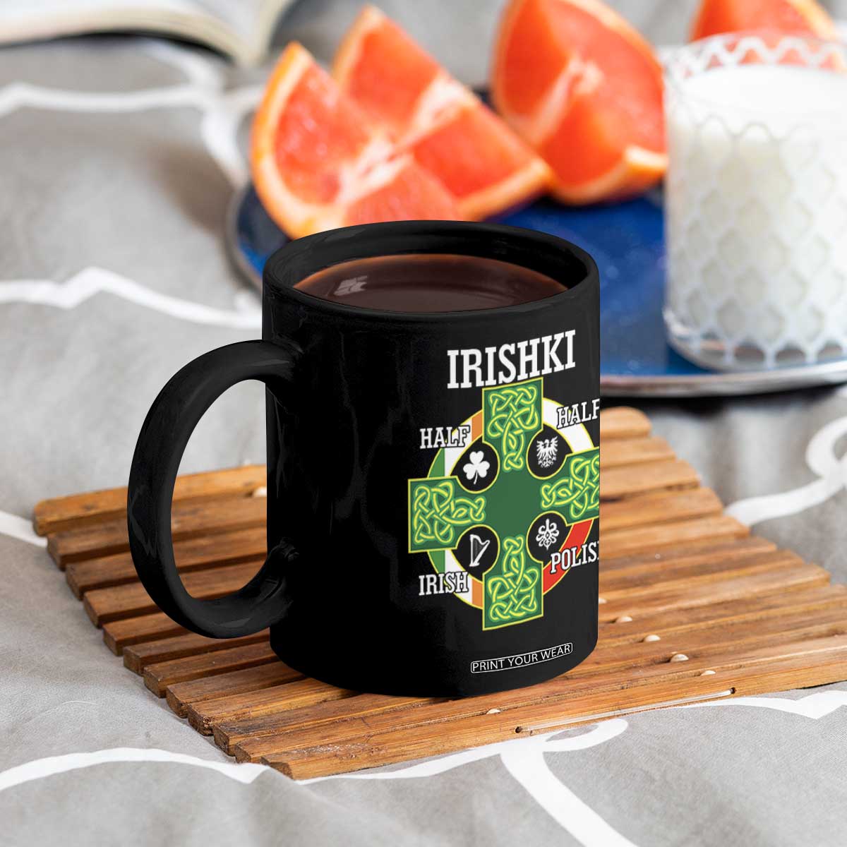 Irishki Half Irish Half Polish Coffee Mug Celtic Cross St Patricks TS11 Print Your Wear