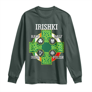 Irishki Half Irish Half Polish Long Sleeve Shirt Celtic Cross St Patricks TS11 Dark Forest Green Print Your Wear