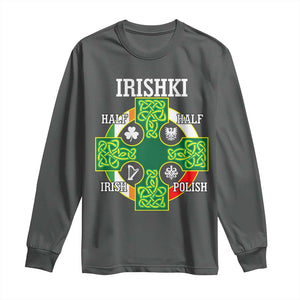 Irishki Half Irish Half Polish Long Sleeve Shirt Celtic Cross St Patricks TS11 Dark Heather Print Your Wear