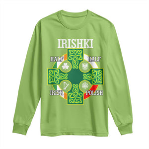 Irishki Half Irish Half Polish Long Sleeve Shirt Celtic Cross St Patricks TS11 Lime Print Your Wear