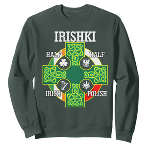 Irishki Half Irish Half Polish Sweatshirt Celtic Cross St Patricks TS11 Dark Forest Green Print Your Wear