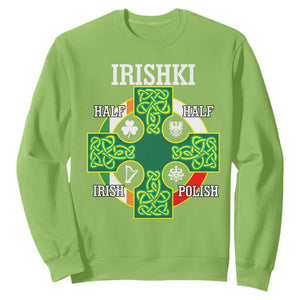 Irishki Half Irish Half Polish Sweatshirt Celtic Cross St Patricks TS11 Lime Print Your Wear