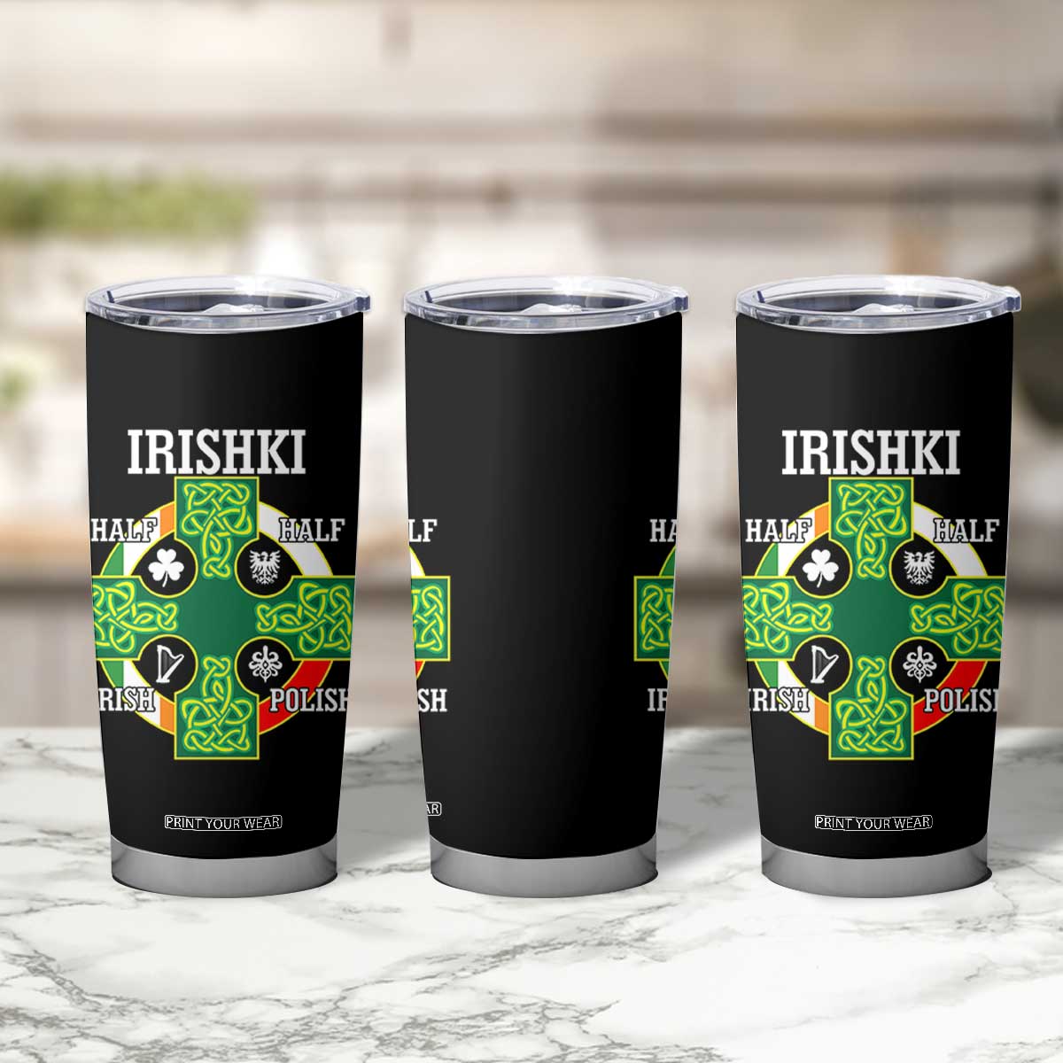 Irishki Half Irish Half Polish Tumbler Cup Celtic Cross St Patricks TS11 Print Your Wear